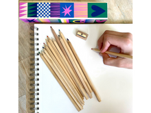 Geo Wooden Pencil Box, Set of 12 Colored Pencils