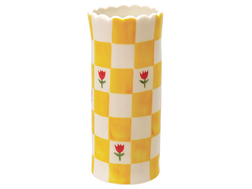Yellow Checkered Stoneware Vase