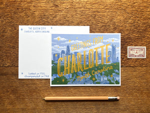Greetings from Charlotte Foil Postcard
