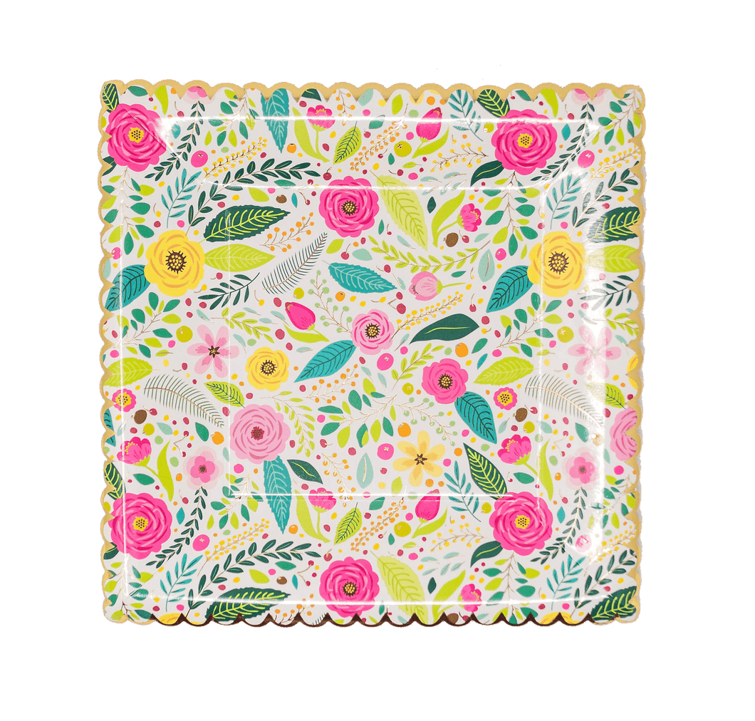 Floral Scalloped Dessert Plates, Set of 8