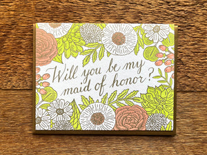 Floral Maid of Honor Greeting Card