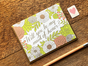 Floral Maid of Honor Greeting Card