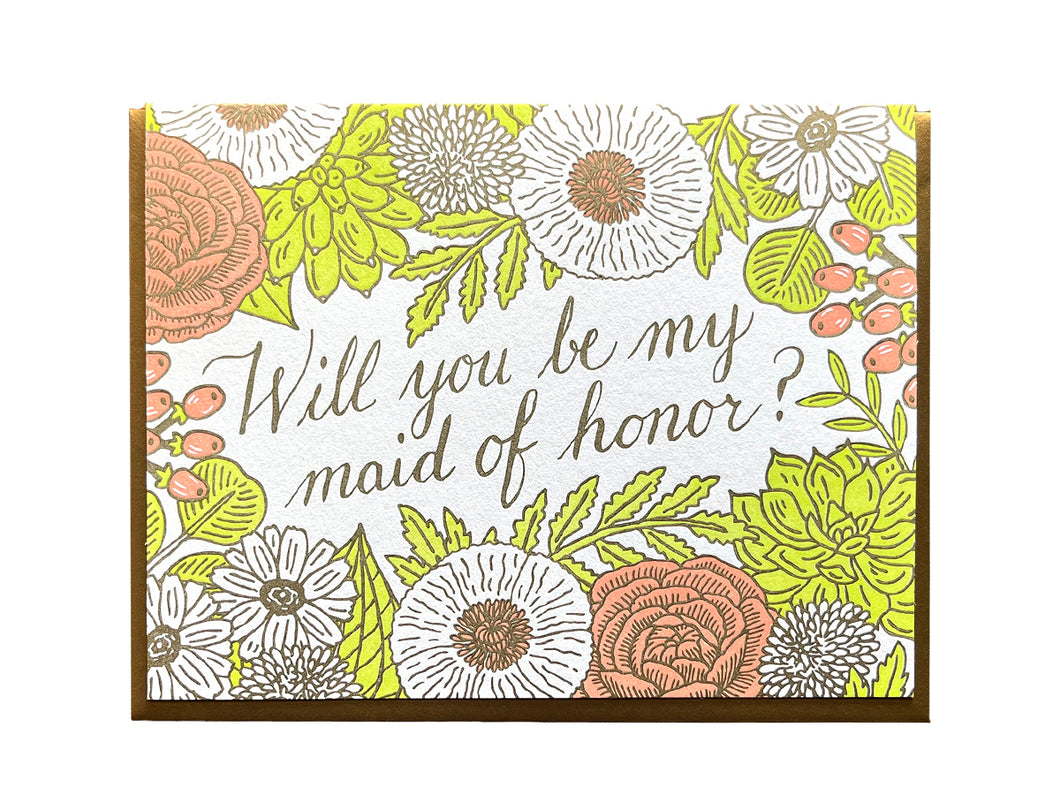 Floral Maid of Honor Greeting Card