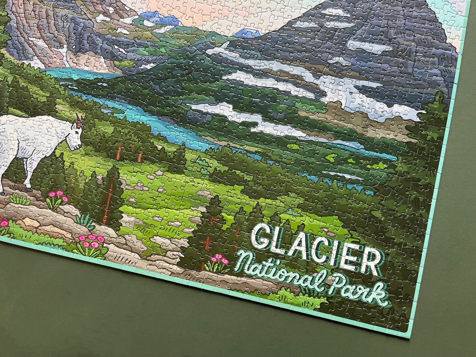 Glacier National Park Mountain Goat Vintage Poster - 500 Piece Jigsaw Puzzle, Made In USA