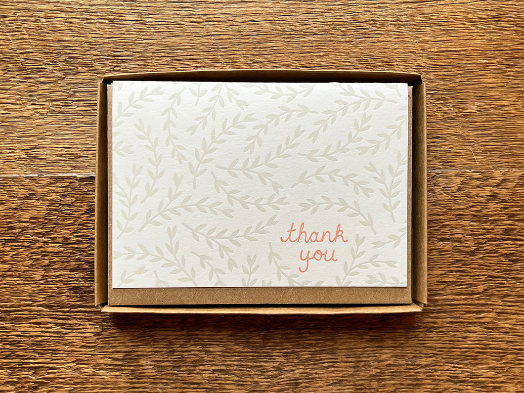 Grey Leaves Thank You Greeting Card