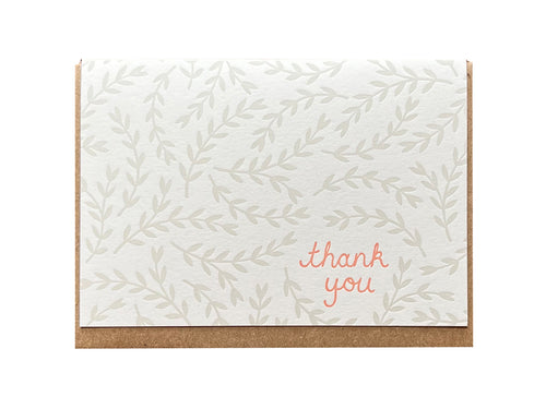 Grey Leaves Thank You Greeting Card