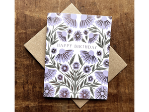 Happy Birthday Purple Floral Card, Boxed Set of 6