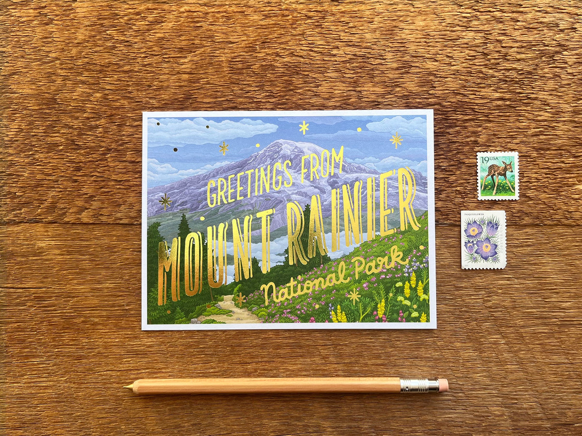 Mount Rainier Foil Postcard – Noteworthy Paper & Press