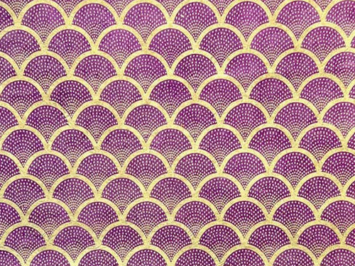 Scallop w Dots, Gold on Violet, Handmade Paper