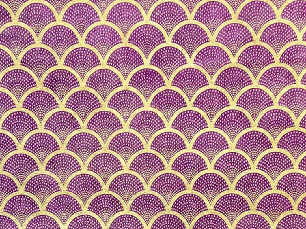 Scallop w Dots, Gold on Violet, Handmade Paper