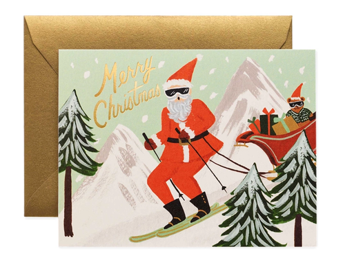 Skiing Santa, Greeting Card