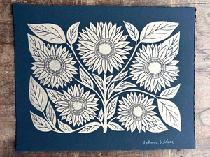 Sunflower, Hand Block Printed Art Print