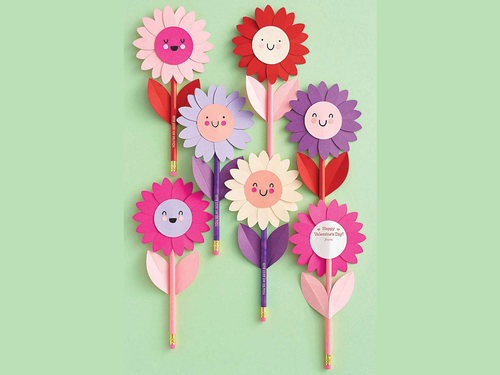 Flower Pencils Valentine Classroom Set