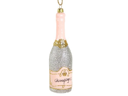 Glittered Champagne Ornament, Silver