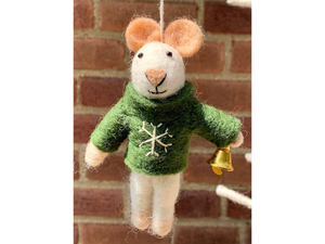 Green Sweater Mouse Ornament, Felt