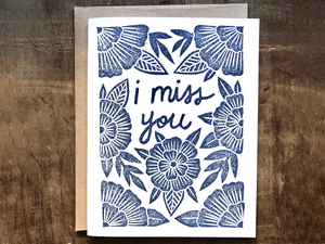 I Miss You Blue Floral, Single Card