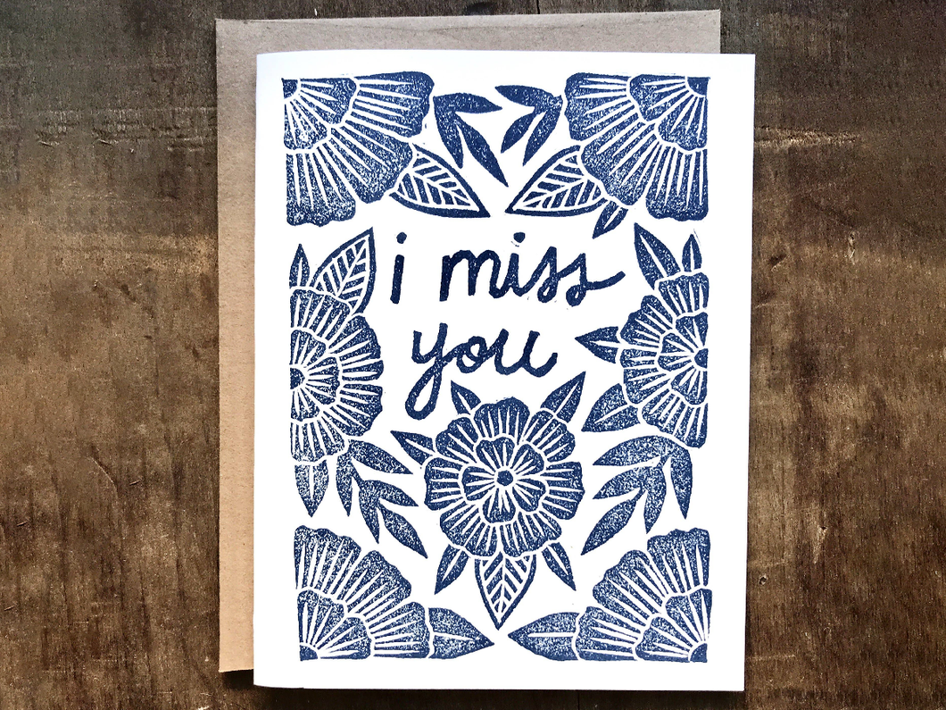 I Miss You Blue Floral, Single Card