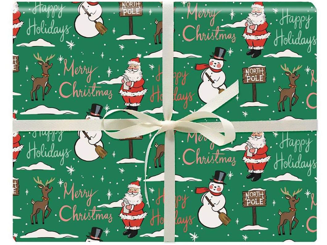 Retro Holiday Gift Wrap, Single Sheet