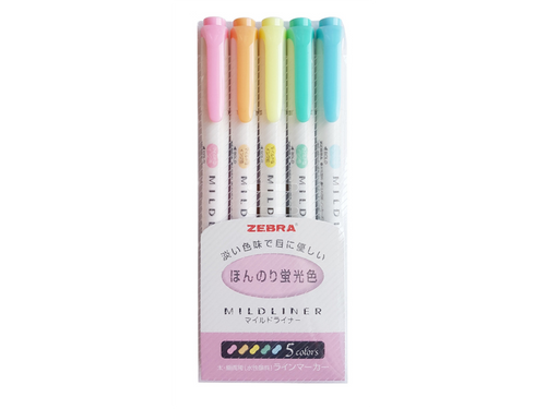 Mildliner Double Sided Highlighter, 5 Color Set, Fluorescent