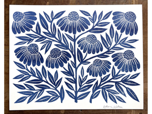 Garden Series: Navy Echinacea Risograph Print