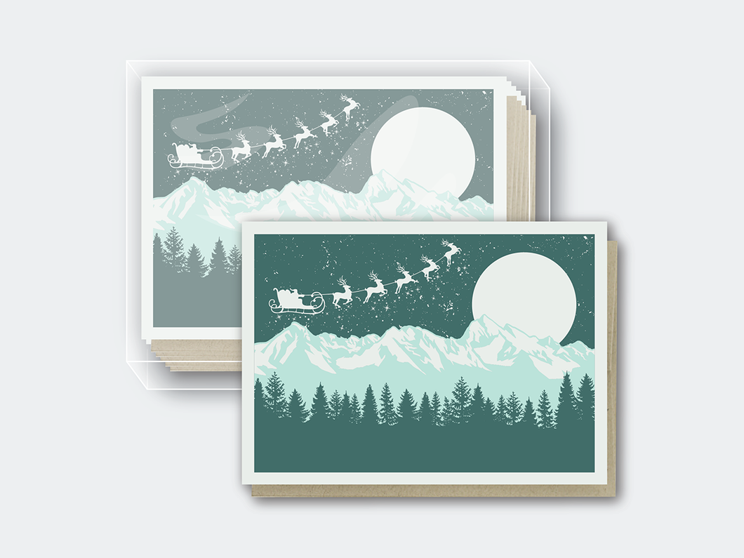 Santa Over Mountains, Boxed Set of 10