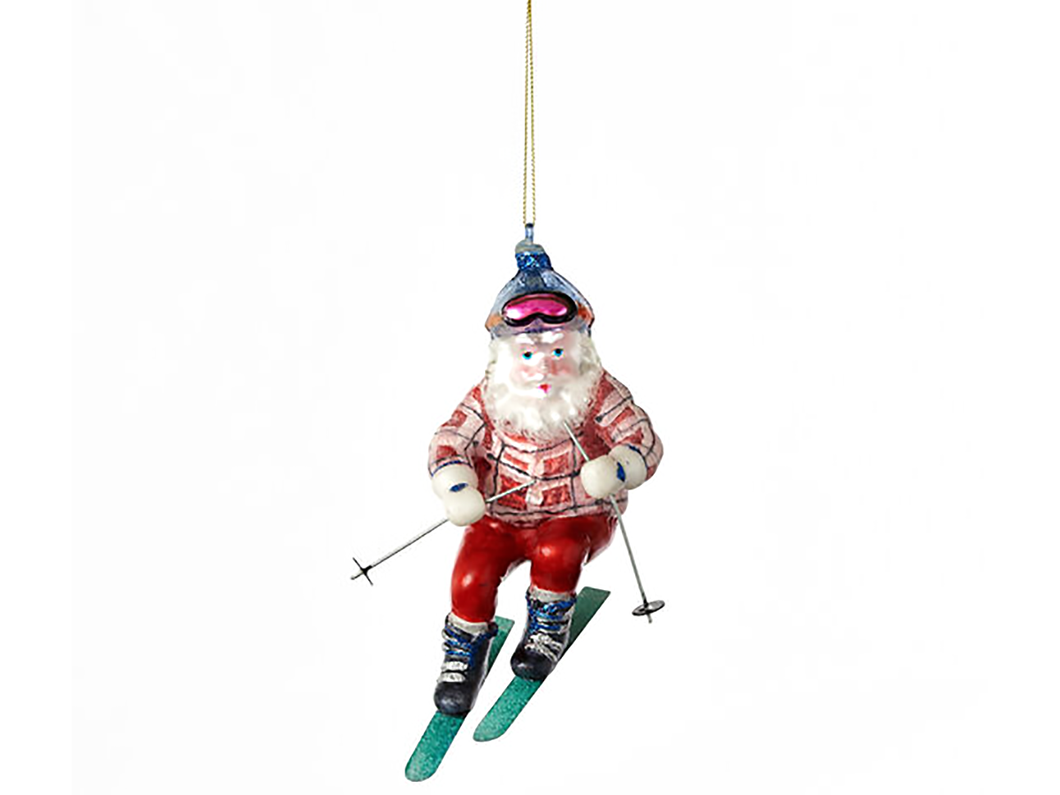 Santa Skier, Glass Ornament