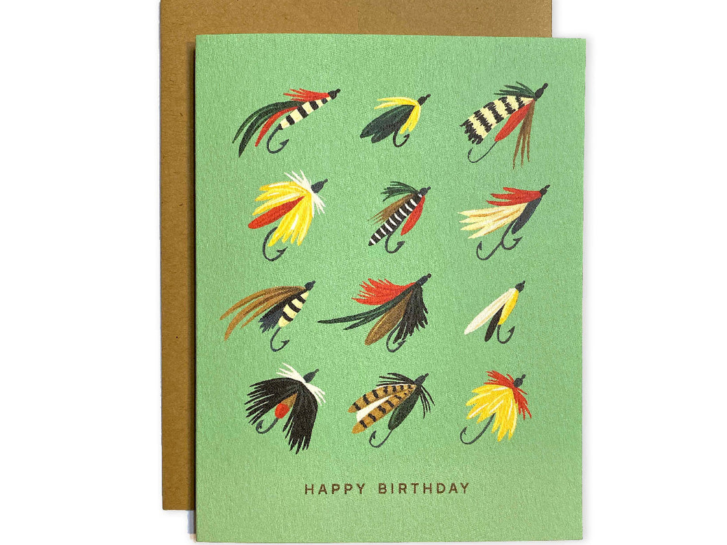 Happy Birthday Fishing Flies, Single Card