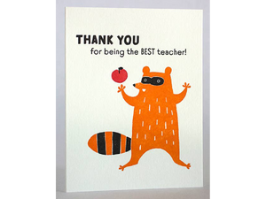 Thank You Teacher Raccoon, Single Card
