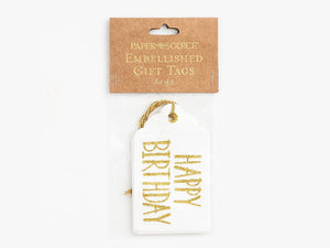 Happy Birthday Gold Glitter Gift Tags, Set of 3