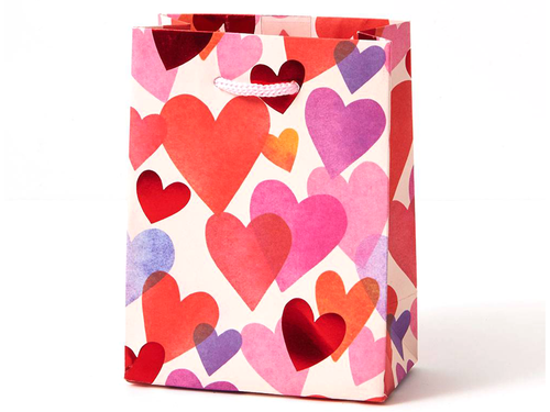 Watercolor Foil Hearts, Small Gift Bag