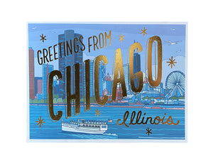 Greetings from Chicago Foil Postcard
