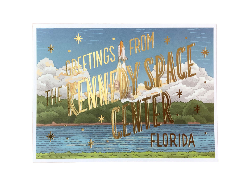 Greetings From Kennedy Space Center Foil Postcard