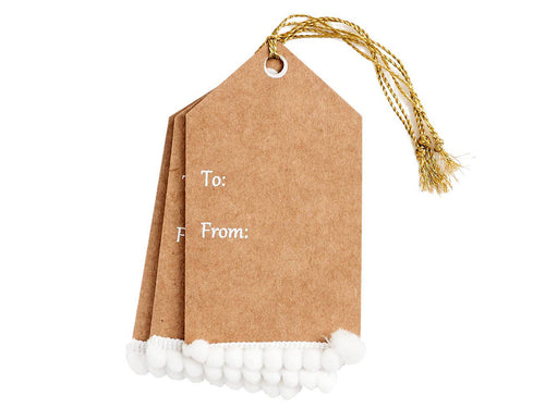 White Pom Pom Gift Tags, Set of 3