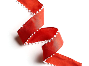 Wired Ribbon, Red with White Pom