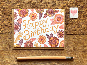 Retro Floral Birthday Greeting Card