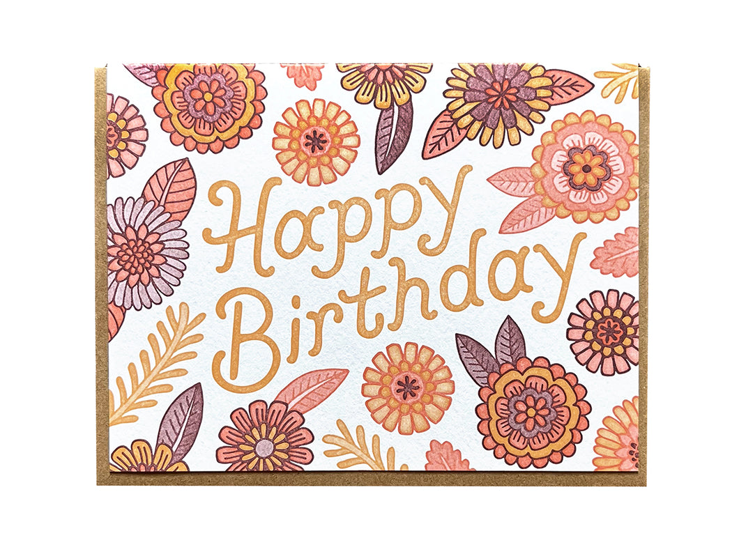 Retro Floral Birthday Greeting Card