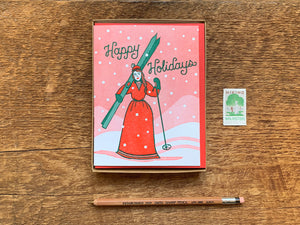 Ski Lady Holiday Greeting Card